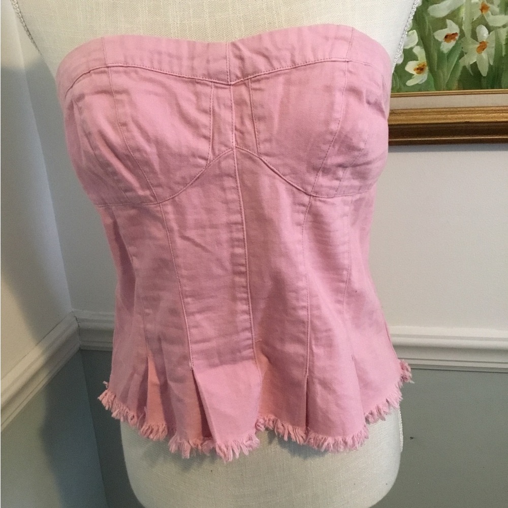 Free People Pink Bandeau Top cotton with frayed trim
